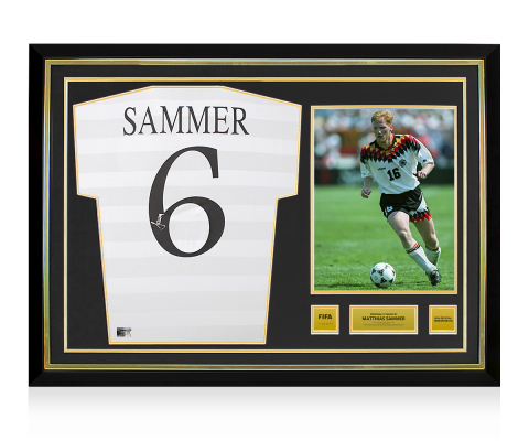 Matthias Sammer Official FIFA World Cup™ Back Signed and Hero Framed Germany Retro Home Shirt