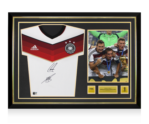 Miroslav Klose & Philipp Lahm Official 2014 FIFA World Cup™ Dual Signed and Hero Framed Germany 2014 Home Shirt