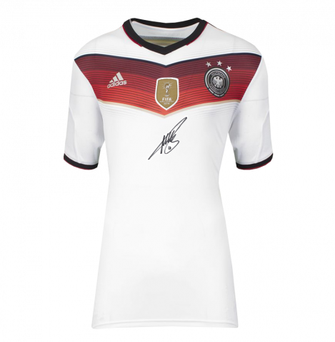 Miroslav Klose Front Signed Germany 2014 Home Shirt with FIFA World Cup Winners Badge In Deluxe Packaging
