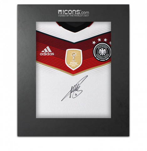 Miroslav Klose Front Signed Germany 2014 Home Shirt with FIFA World Cup Winners Badge In Deluxe Packaging