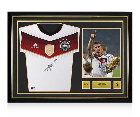 Miroslav Klose Official 2014 FIFA World Cup™ Front Signed and Hero Framed Germany 2014 Home Shirt with FIFA World Cup Winners Badge