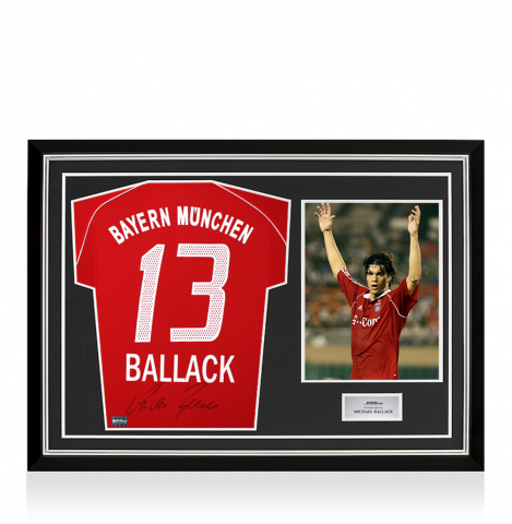 Michael Ballack Back Signed FC Bayern Munich 2005-06 Home Shirt In Hero Frame: Option 1