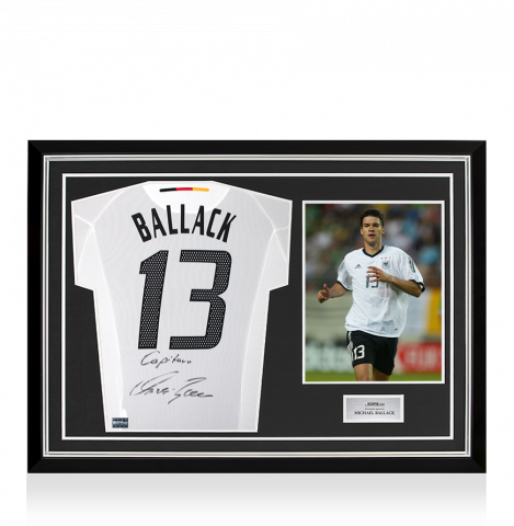 Michael Ballack Back Signed Germany 2002-04 Home Shirt - Capitano Inscription In Hero Frame: Option 1