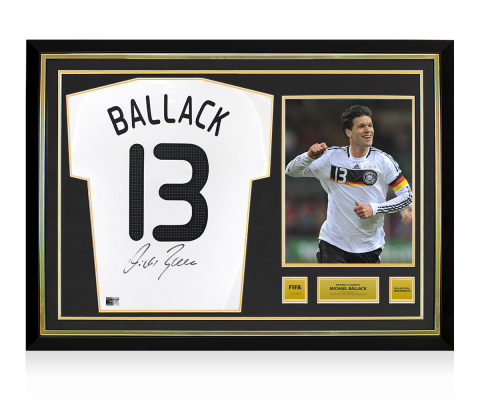 Michael Ballack Official FIFA World Cup™ Back Signed and Hero Framed Germany 2008-09 Home Shirt 