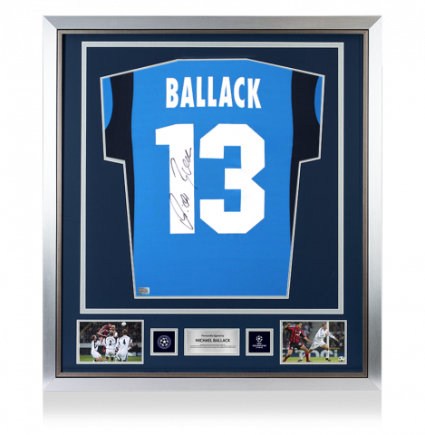 Michael Ballack Official UEFA Champions League Back Signed and Framed Bayer 04 Leverkusen 2001-03 Away Shirt