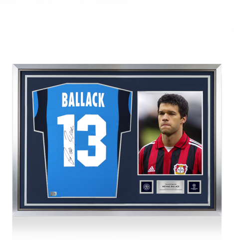 Michael Ballack Official UEFA Champions League Back Signed and Hero Framed Bayer 04 Leverkusen 2001-03 Away Shirt