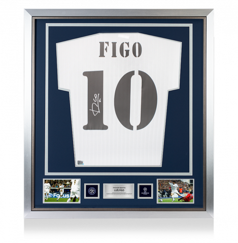 Luis Figo Official UEFA Champions League Back Signed and Framed Real Madrid Terrace Shirt