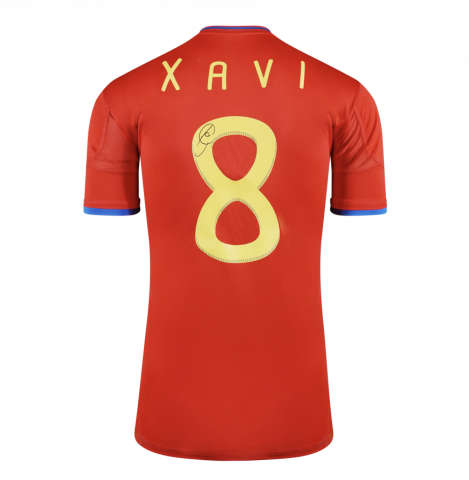 Xavi Back Signed Spain 2010 Home Shirt In Deluxe Packaging