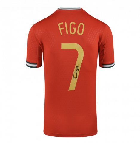 Luis Figo Back Signed Portugal 2025-26 Home Shirt with Fan Style Number In Deluxe Packaging