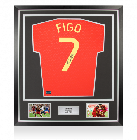 Luis Figo Back Signed Portugal 2025-26 Home Shirt with Fan Style Number In Classic Frame