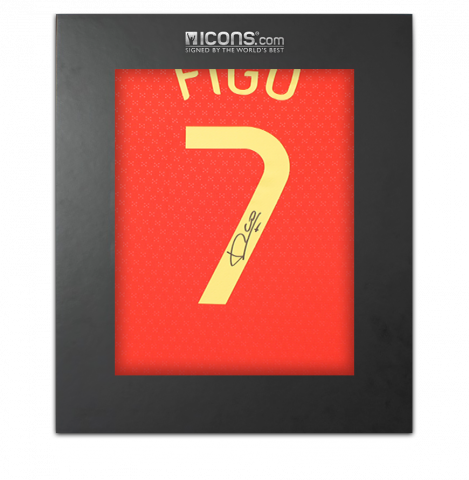 Luis Figo Back Signed Portugal 2025-26 Home Shirt with Fan Style Number In Deluxe Packaging