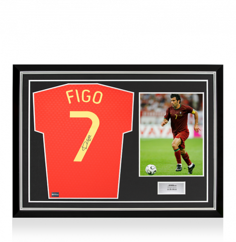 Luis Figo Back Signed Portugal 2025-26 Home Shirt with Fan Style Number In Hero Frame: Option 1