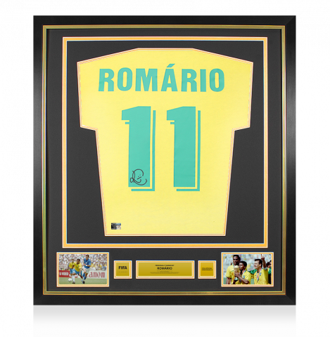 Romario Official FIFA World Cup™ Back Signed and Framed Brazil 1970 Retro T-Shirt 