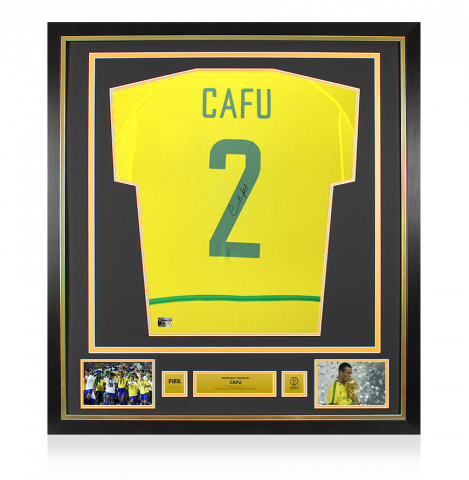 Cafu Official 2002 FIFA World Cup™ Back Signed and Framed Brazil 2002-04 Home Shirt