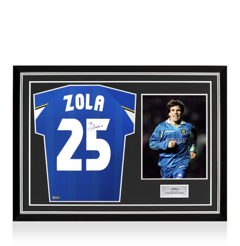 Gianfranco Zola Back Signed Chelsea 1998 European Cup Winners Cup Shirt In Hero Frame: Option 1