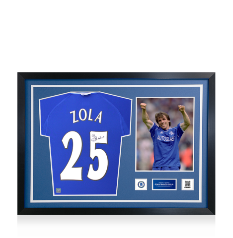 Gianfranco Zola Official Chelsea FC Signed and Framed 2000 Home Shirt