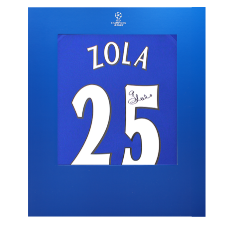 Gianfranco Zola Official UEFA Champions League Back Signed Chelsea 2000 Home Shirt In Deluxe Packaging Gianfranco Zola Official UEFA Champions League Back Signed Chelsea 2000 Home Shirt In Deluxe Packaging