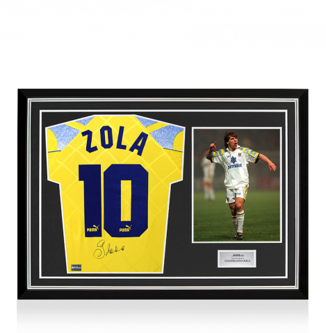 Gianfranco Zola Back Signed Parma Calcio 1913 1995-96 Third Shirt In Hero Frame: Option 1