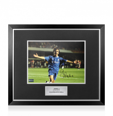 Gianfranco Zola Signed Chelsea Photo In Premium Photo Frame: UEFA Champions League Celebration