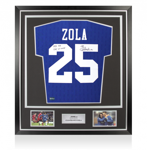 Gianfranco Zola Back Signed Chelsea 1997 FA Cup Shirt - FA Cup Winner Inscription In Classic Frame