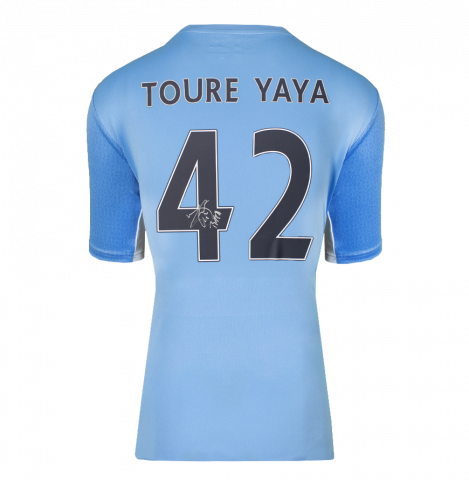 Yaya Toure Back Signed Manchester City 2021-22 Home Shirt In Deluxe Packaging