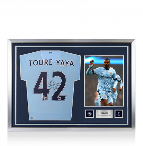 Yaya Toure Official UEFA Champions League Back Signed and Hero Framed Manchester City  2014-15 Home Shirt