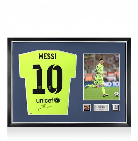 Lionel Messi Official FC Barcelona Back Signed and Framed 2014-15 Third Shirt