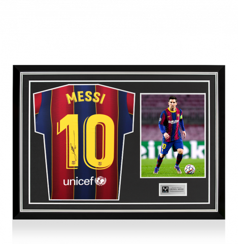 Lionel Messi Back Signed FC Barcelona 2020-21 Home Shirt In Hero Frame: Option 1