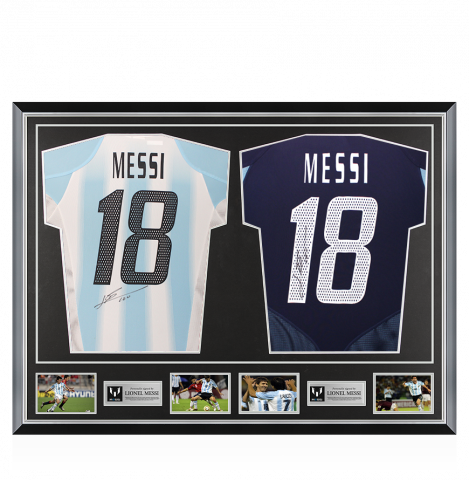 Lionel Messi Signed 2004-05 Argentina Home & Away Shirts In Classic Dual Frame: Argentina Debut Season Edition