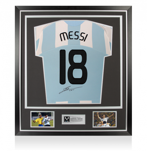 Lionel Messi Back Signed Argentina 2007-09 Home Shirt In Classic Frame