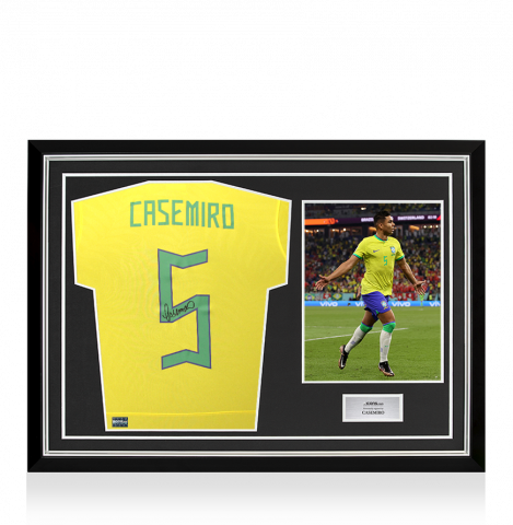 Casemiro Back Signed Brazil Modern Home Shirt In Hero Frame: Option 1