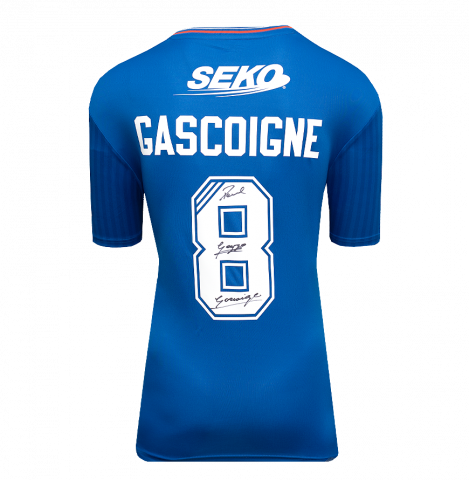 Paul Gascoigne Back Signed Rangers 2023-24 Home Shirt In Deluxe Packaging