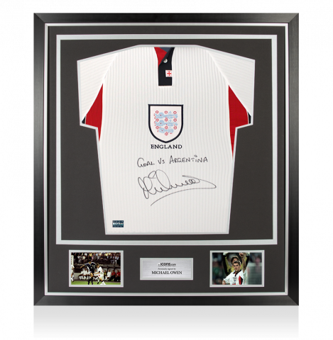 Michael Owen Front Signed England 1998 Home Shirt - Goal vs Argentina Inscription In Classic Frame