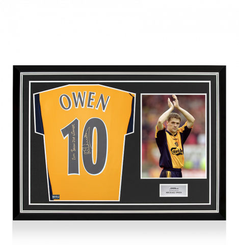 Michael Owen Back Signed Liverpool 2000-01 Away Shirt - 2001 Ballon d'Or Winner Inscription In Hero Frame: Option 1