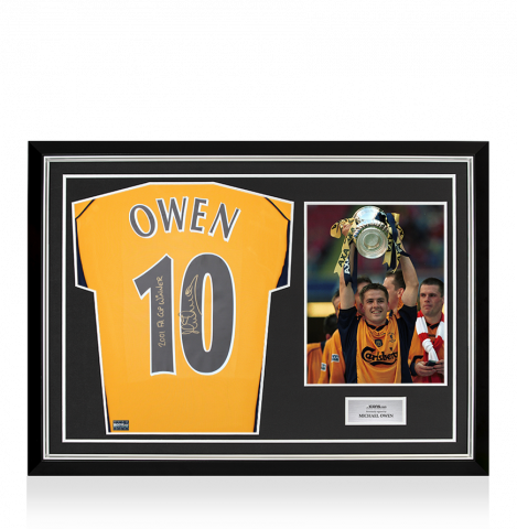 Michael Owen Back Signed Liverpool 2000-01 Away Shirt - 2001 FA Cup Winner Inscription In Hero Frame: Option 1