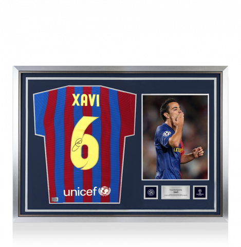 Xavi Official UEFA Champions League Back Signed and Hero Framed FC Barcelona 2021-22 Home Shirt
