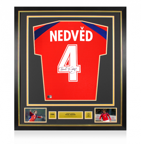 Pavel Nedved Official 2002 FIFA World Cup™ Back Signed and Framed Czech Republic 2000-02 Home Shirt
