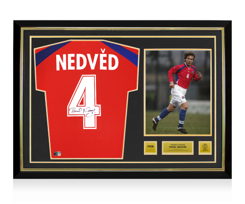 Pavel Nedved Official 2002 FIFA World Cup™ Back Signed and Hero Framed Czech Republic 2000-02 Home Shirt
