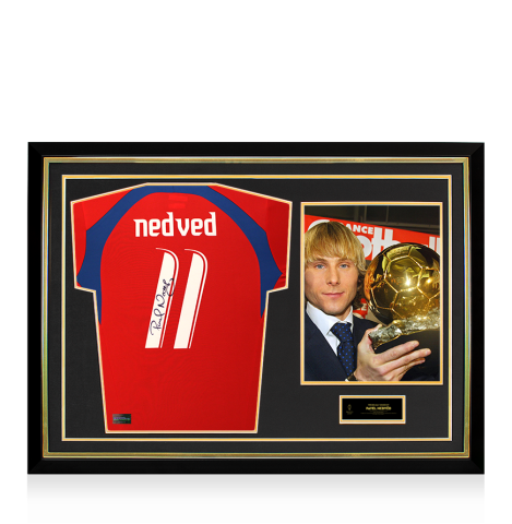 Pavel Nedved Official Ballon d'Or™ Back Signed and Hero Framed Czech Republic 2006-07 Home Shirt