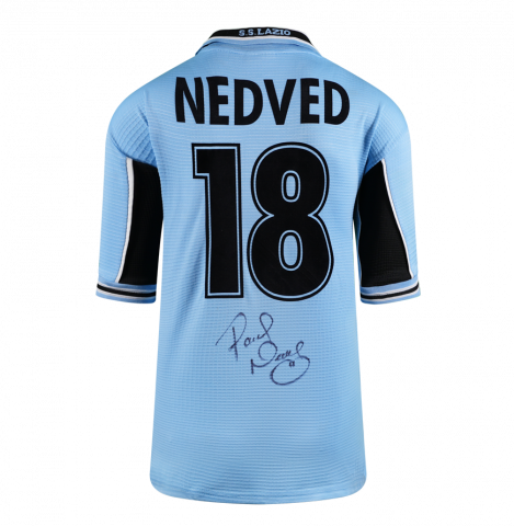 Pavel Nedved Back Signed SS Lazio 1998-00 Home Shirt In Deluxe Packaging