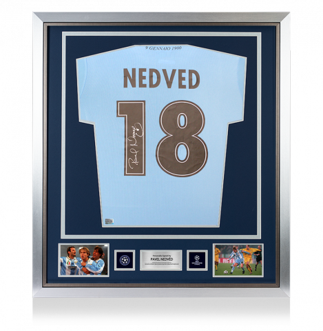 Pavel Nedved Official UEFA Champions League Back Signed and Framed SS Lazio 2025-26 Home Shirt with Fan Style Numbers