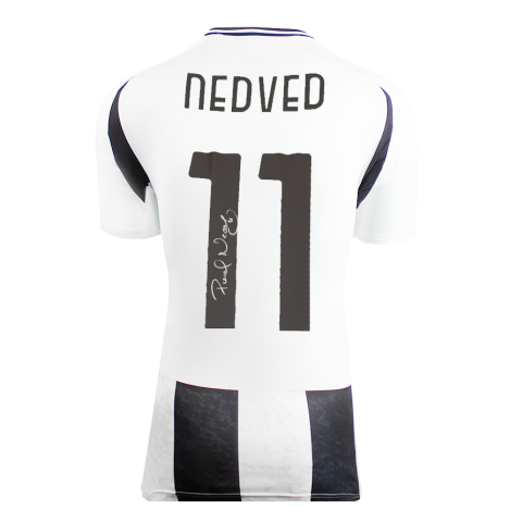 Pavel Nedved Official UEFA Champions League Back Signed Juventus 2024-25 Home Shirt with Fan Style Numbers In Deluxe Packaging