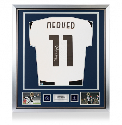 Pavel Nedved Official UEFA Champions League Back Signed and Framed Juventus 2024-25 Home Shirt with Fan Style Numbers