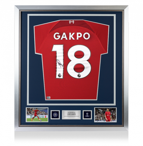 Cody Gakpo Official UEFA Champions League Back Signed and Framed Liverpool 2022-23 Home Shirt