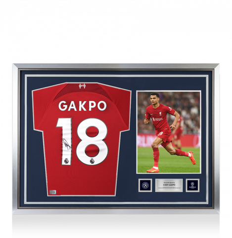 Cody Gakpo Official UEFA Champions League Back Signed and Hero Framed Liverpool 2022-23 Home Shirt
