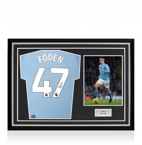 Phil Foden Back Signed Manchester City 2023-24 Home Shirt In Hero Frame: Option 1