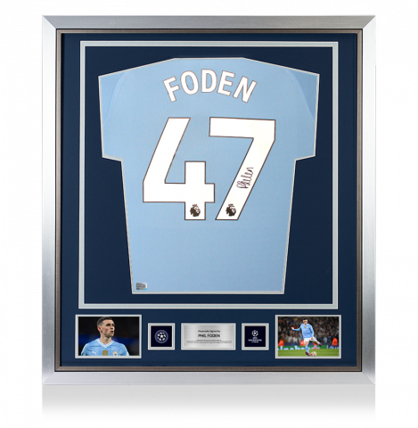 Phil Foden Official UEFA Champions League Back Signed and Framed Manchester City 2023-24 Home Shirt
