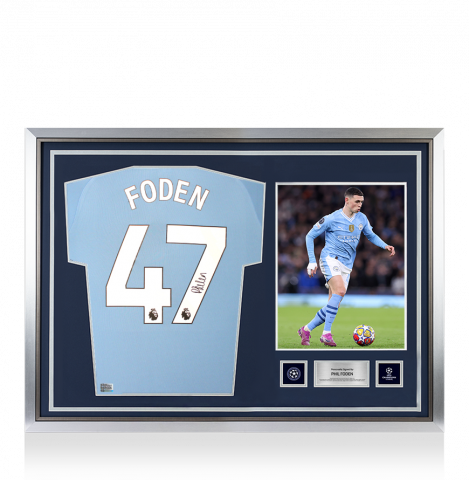 Phil Foden Official UEFA Champions League Back Signed and Hero Framed Manchester City 2023-24 Home Shirt
