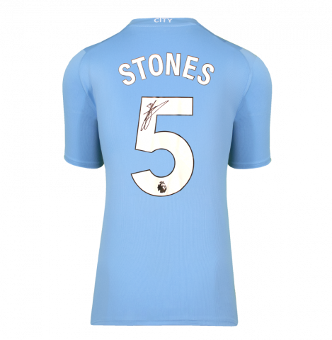John Stones Back Signed Manchester City 2023-24 Home Shirt In Deluxe Packaging