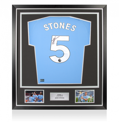 John Stones Back Signed Manchester City 2023-24 Home Shirt In Classic Frame
